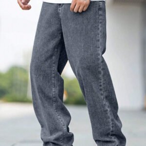 بناطيل جينز رجالي فضفاضة من القطن ذات جيب مائل