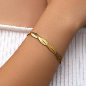 سوار أنيق من الفولاذ المقاوم للصدأ باللون الذهبي والفضي