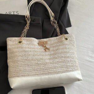 حقيبة كتف كبيرة السعة مزينة بنقشة الغزلان من البوليستر، مناسبة للاستخدام اليومي