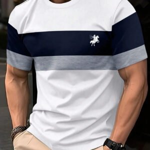 قميص تي شيرت رجالي، ياقة دائرية، أكمام قصيرة