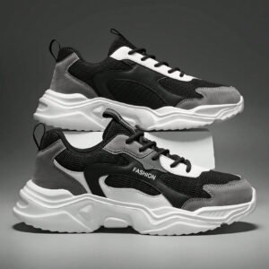 أحذية رياضية رجالية منخفضة القمة من الجلد والشبك