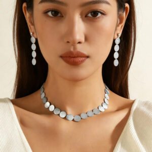 3 قطع طقم مجوهرات قلادة وأقراط بتصميم عملة كلاسيكي للنساء