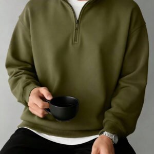 بلوزة رجالية بياقة عالية وسحاب نصفي، متعددة الاستخدامات للارتداء اليومي، بأكمام طويلة مناسبة للخريف والشتاء