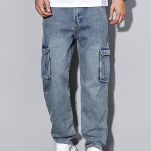 بنطال جينز أزرار رجالي كاجوال، بتصميم عصري