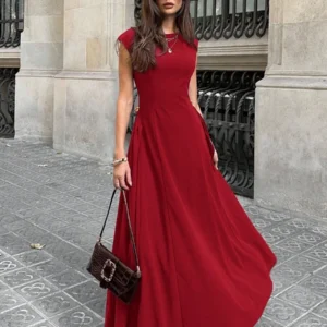 فستان بني ماكسي طويل